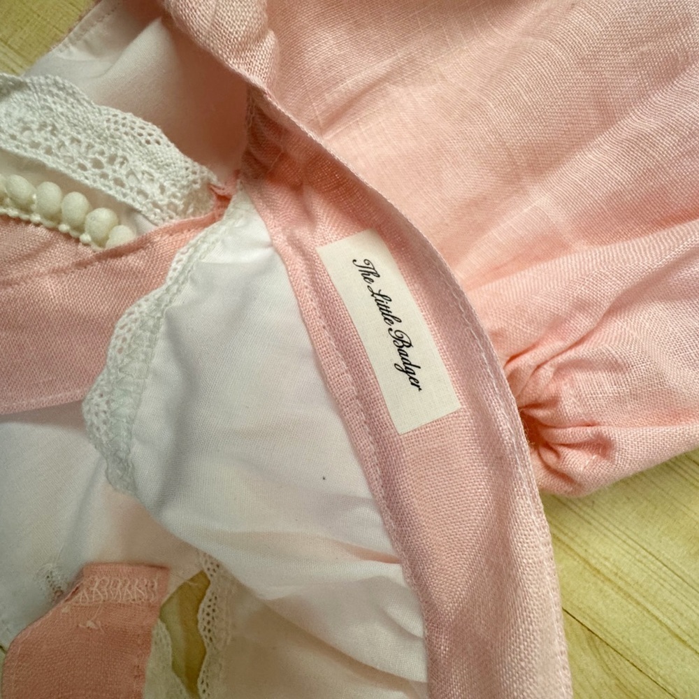 Little Badger Pink Ruffle Bubble Romper 12M Linen Blend Lace Baby Boutique - Picture 6 of 6